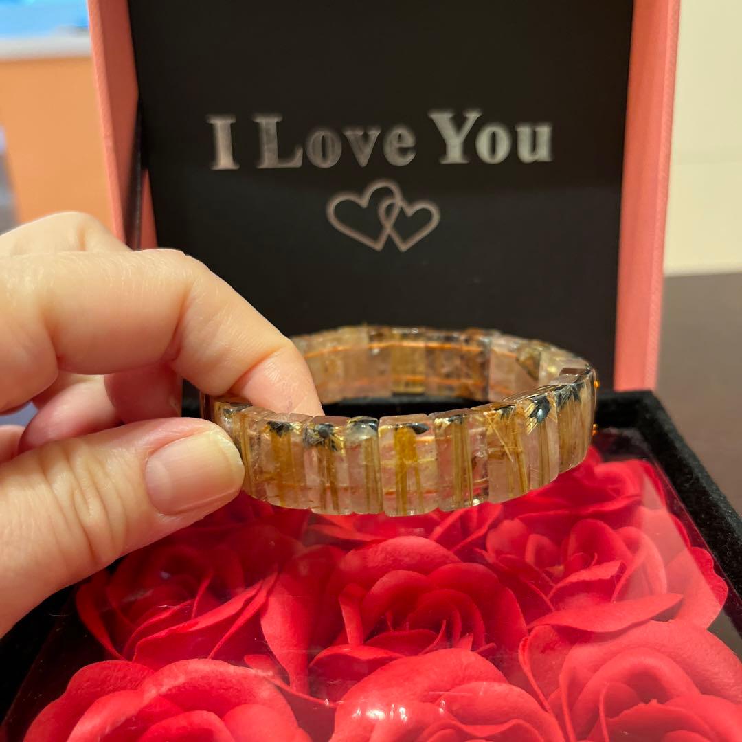 セール天然石　ブレスレット　太陽放射ルチルクォーツ　ゴールドルチル　バングル