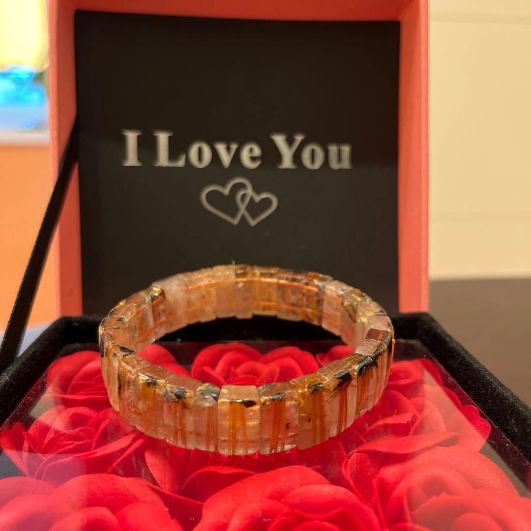 セール天然石　ブレスレット　太陽放射ルチルクォーツ　ゴールドルチル　バングル