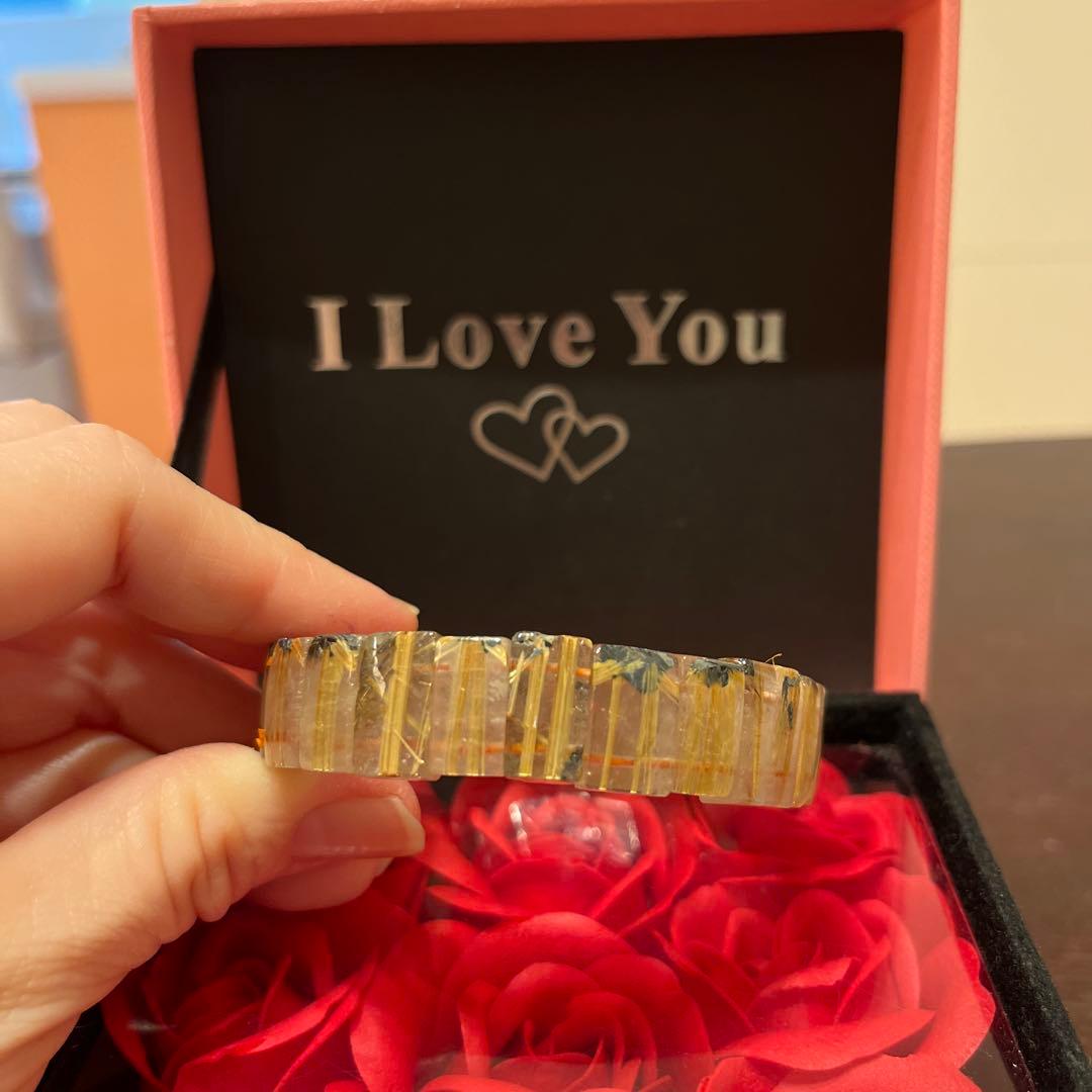 セール天然石　ブレスレット　太陽放射ルチルクォーツ　ゴールドルチル　バングル