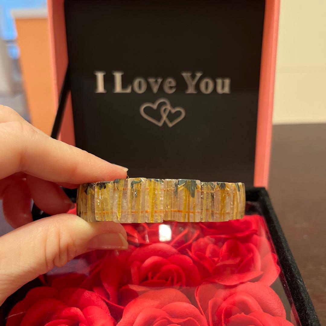 セール天然石　ブレスレット　太陽放射ルチルクォーツ　ゴールドルチル　バングル