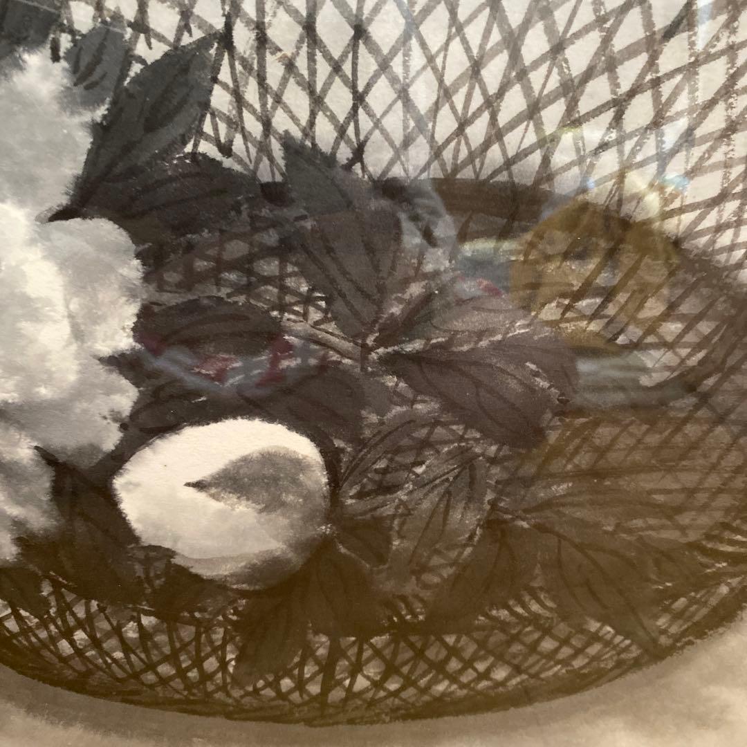 穐月明　籠の牡丹　日本画