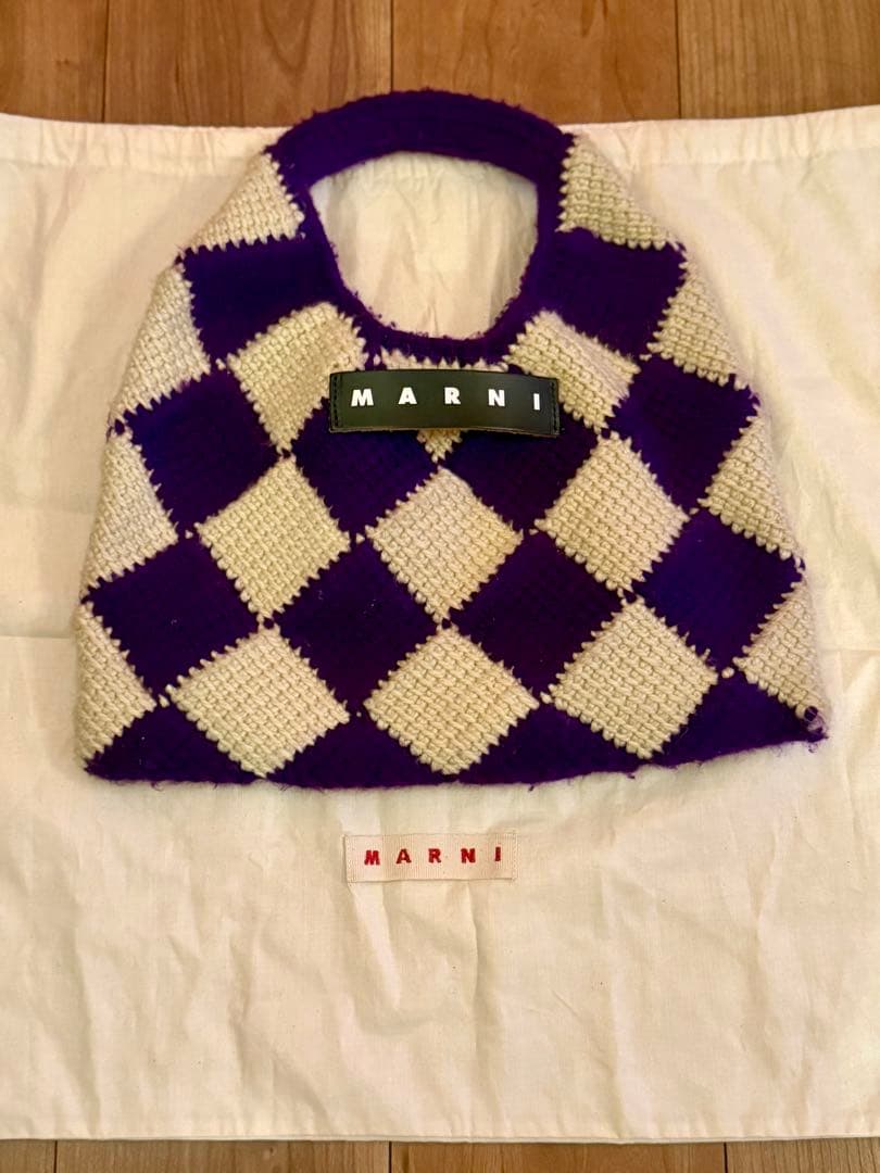 MARNI MARKET/マルニ/パープル/チェック トートバッグ/ニット/紫