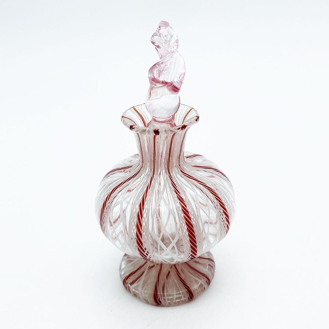 ヴェネチアガラス ムラノ イタリア 香水瓶 フィリグラーナ ロゼ レース模様