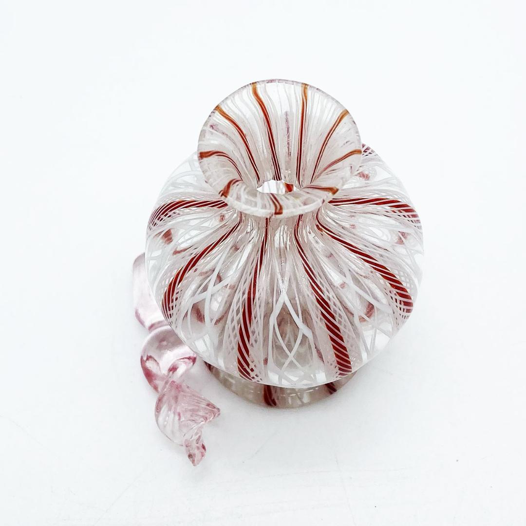 ヴェネチアガラス ムラノ イタリア 香水瓶 フィリグラーナ ロゼ レース模様