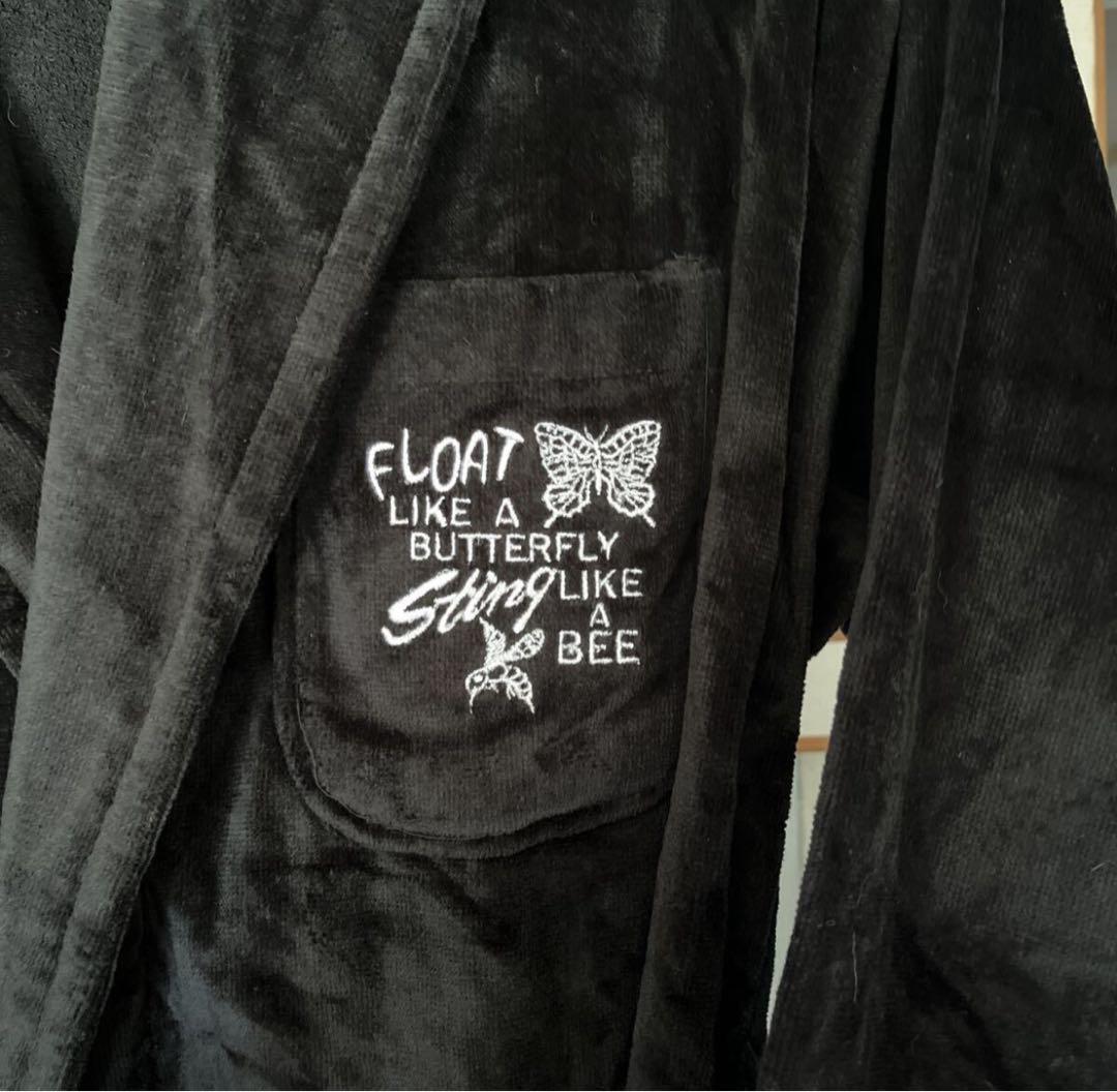 ★モハメド・アリ刺繍フーディガウン★WORN FREE★Lサイズ★パイル★BK★