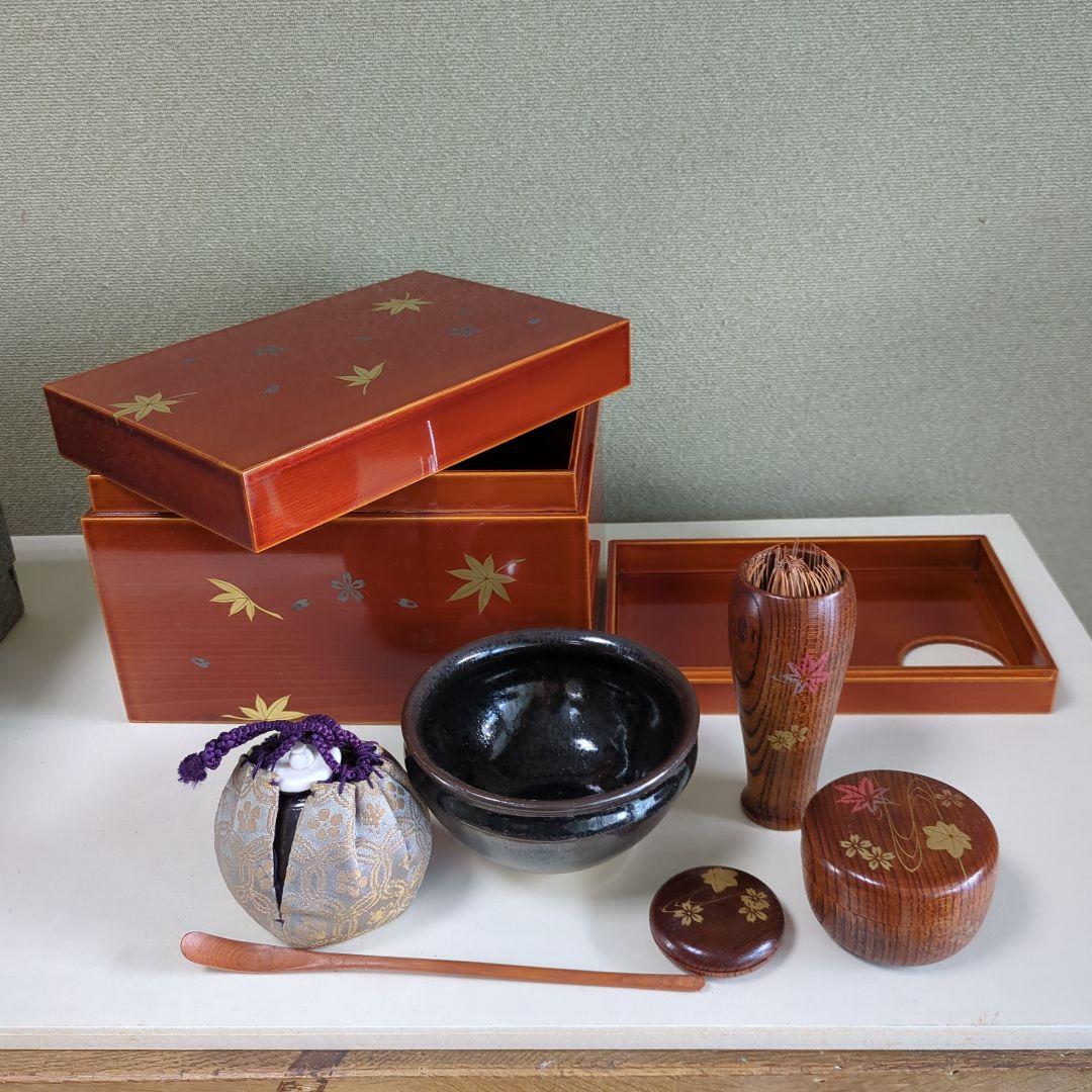 茶箱 春慶塗 桜と紅葉 セット 一式 茶道具 茶道 お点前 紙箱 いろいろ