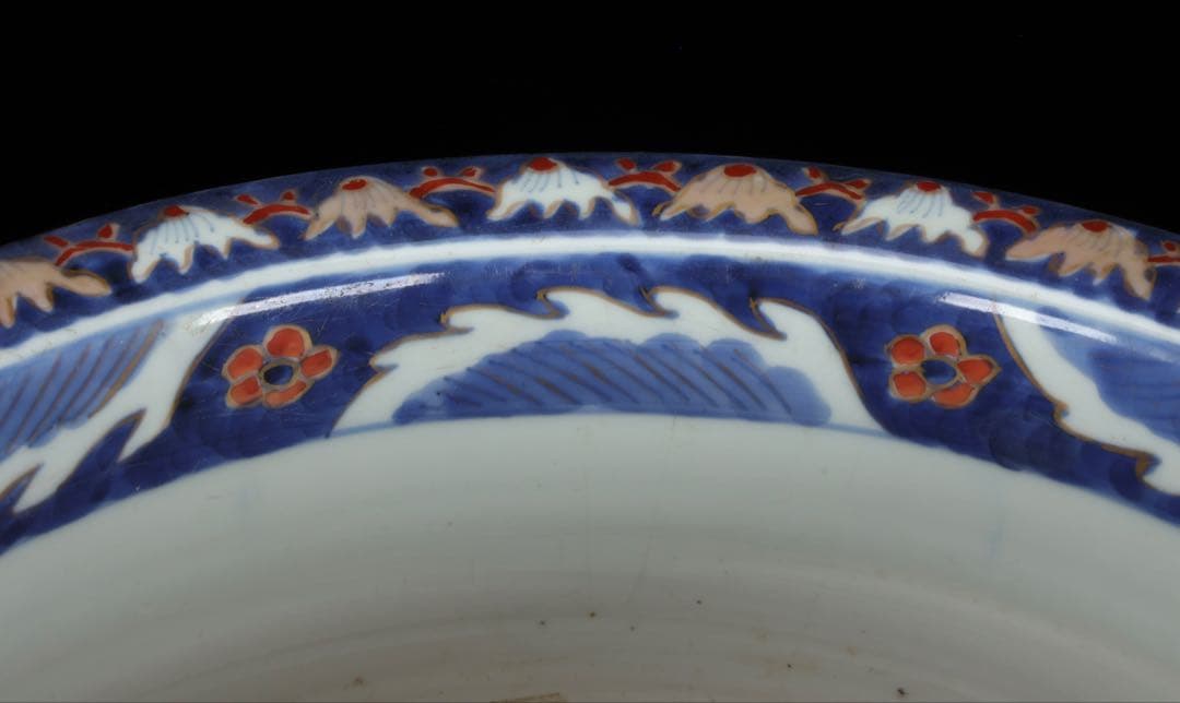 【古伊万里】色絵金彩大鉢 菊牡丹文様 植木鉢 蘭鉢 盆栽鉢 火鉢 骨董 古美術