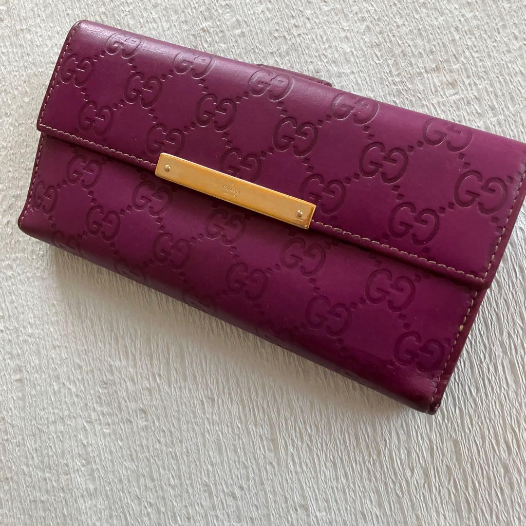 グッチシマレザー　２つ折り長財布　パープル