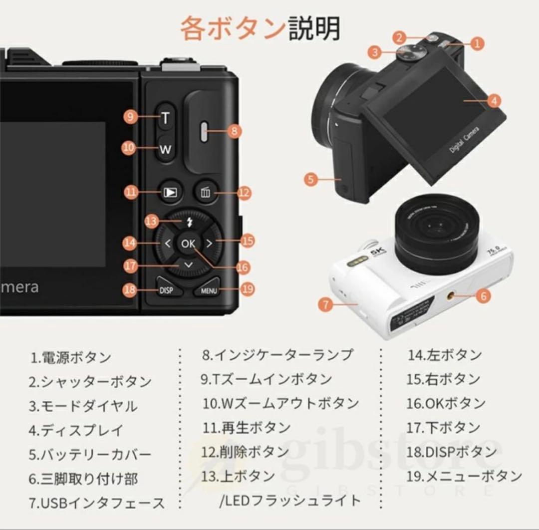 美品！5Kデジタルカメラ 7500万画素 18倍ズーム