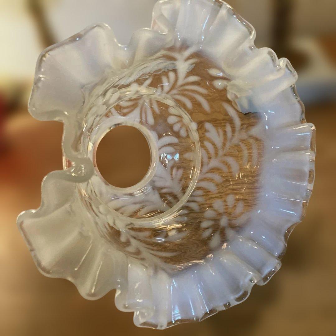 フェントン　19世紀　花柄　ガラスランプシェード（希少）オパールセント