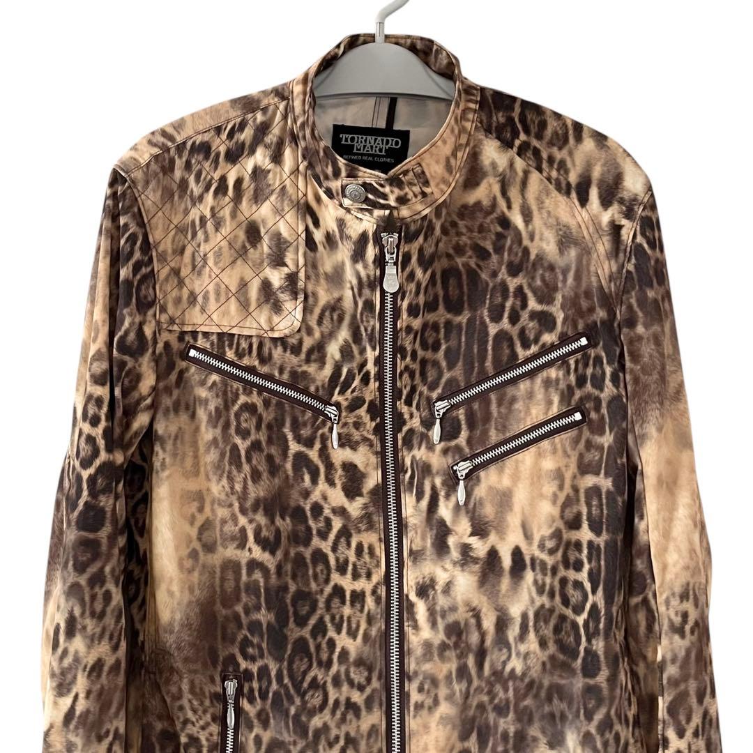 00s TORNADO MART ヒョウ柄 ポリ ライダースジャケット グランジ