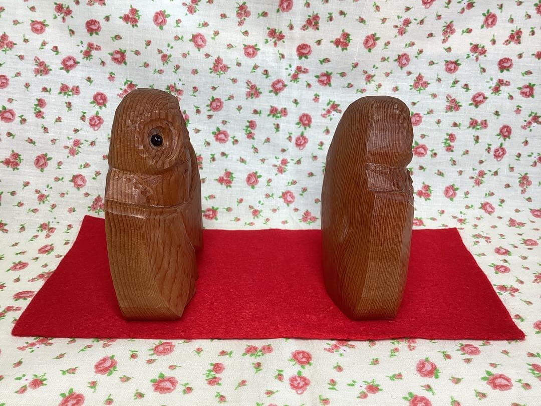 【未使用】フクロウ　木彫り　置物　一刀彫　イチイ　木製　雛人形　ふくろう　日本製