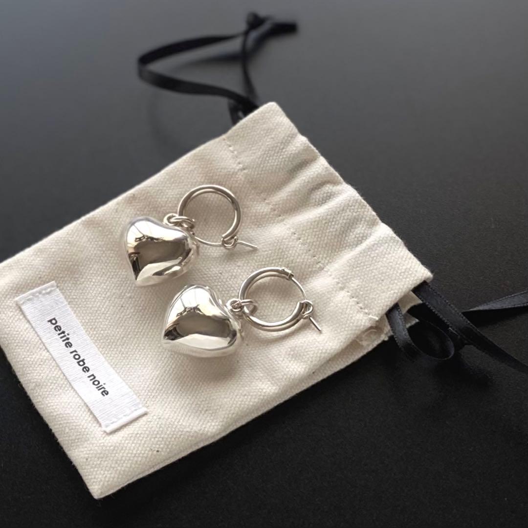 petite robe noire 2way ぷっくり ハート フープ ピアス