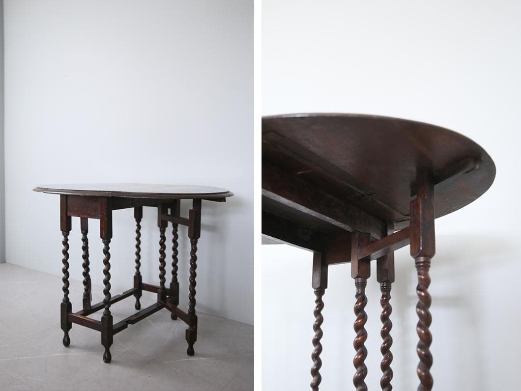 英国アンティーク木製ゲートレッグテーブル/ダイニング机バタフライ(88-189)