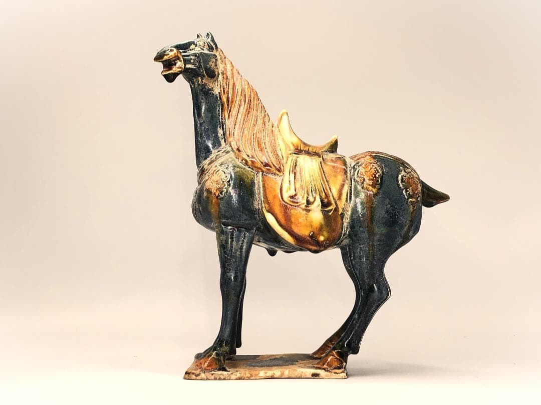 【 倣古三彩馬俑 】 　経世紀骨董　中華古玩