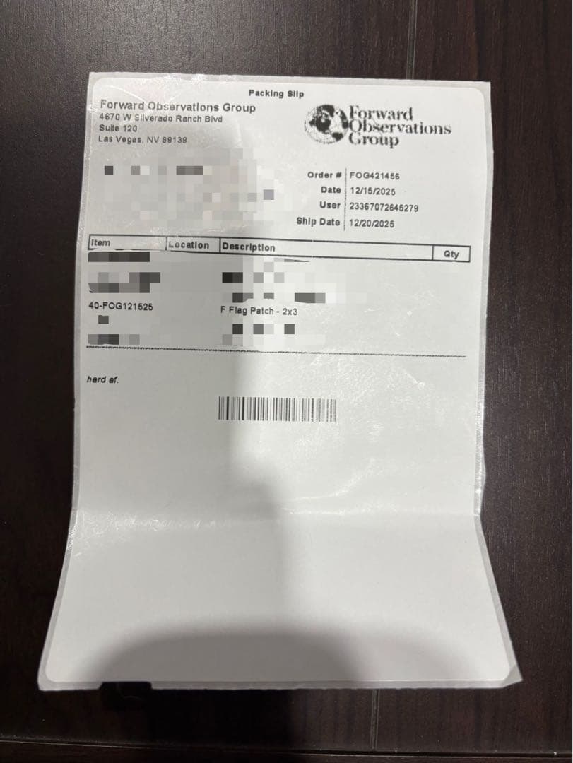 FOG F Flag patch 2x3　実物　未使用