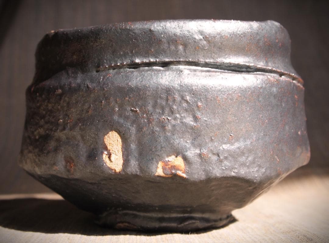 希少作★鯉江良二★引き出し黒茶碗☆★共箱・共布★個展作品