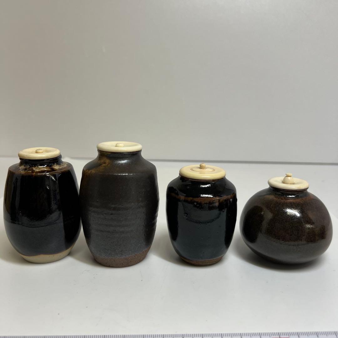 ☆茶3 茶入　極上蓋　4点セット　h9.5/9/8/6.5cm 東K7-1220
