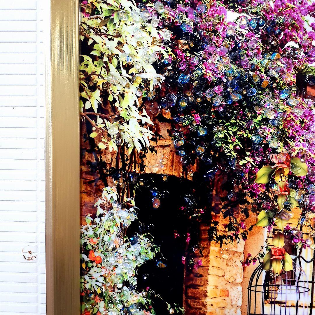 輸入雑貨　天然水晶石　『中世の村』　クリスタルアート　ゴールドフレーム