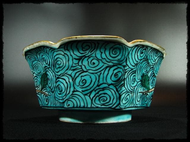 九谷 庄三 角福銘 極彩色 鶉図 八角 深鉢 加賀 古九谷 茶道具 菓子器