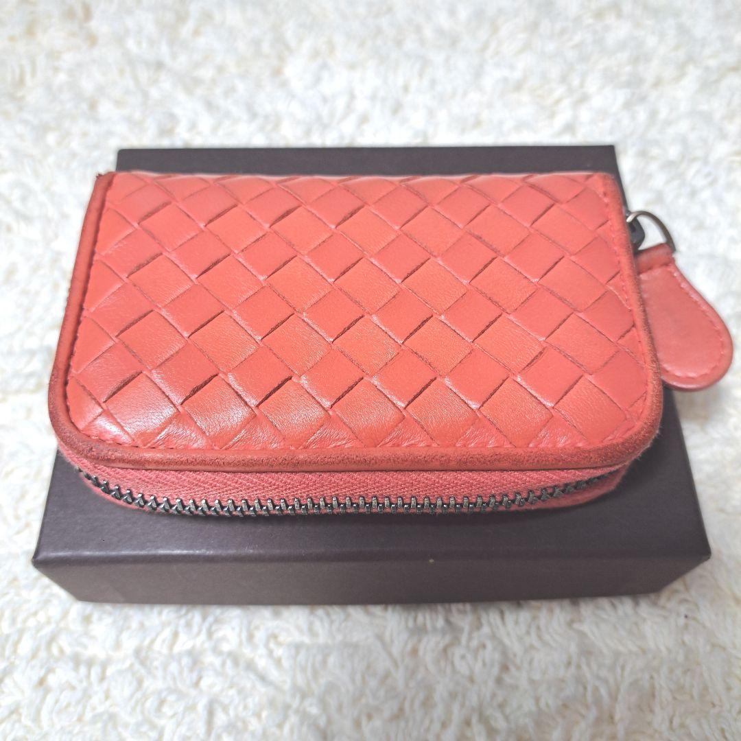 ボッテガヴェネタイントレチャートレザー本革小銭入れケースラウンドジップ