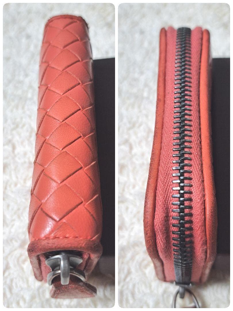 ボッテガヴェネタイントレチャートレザー本革小銭入れケースラウンドジップ