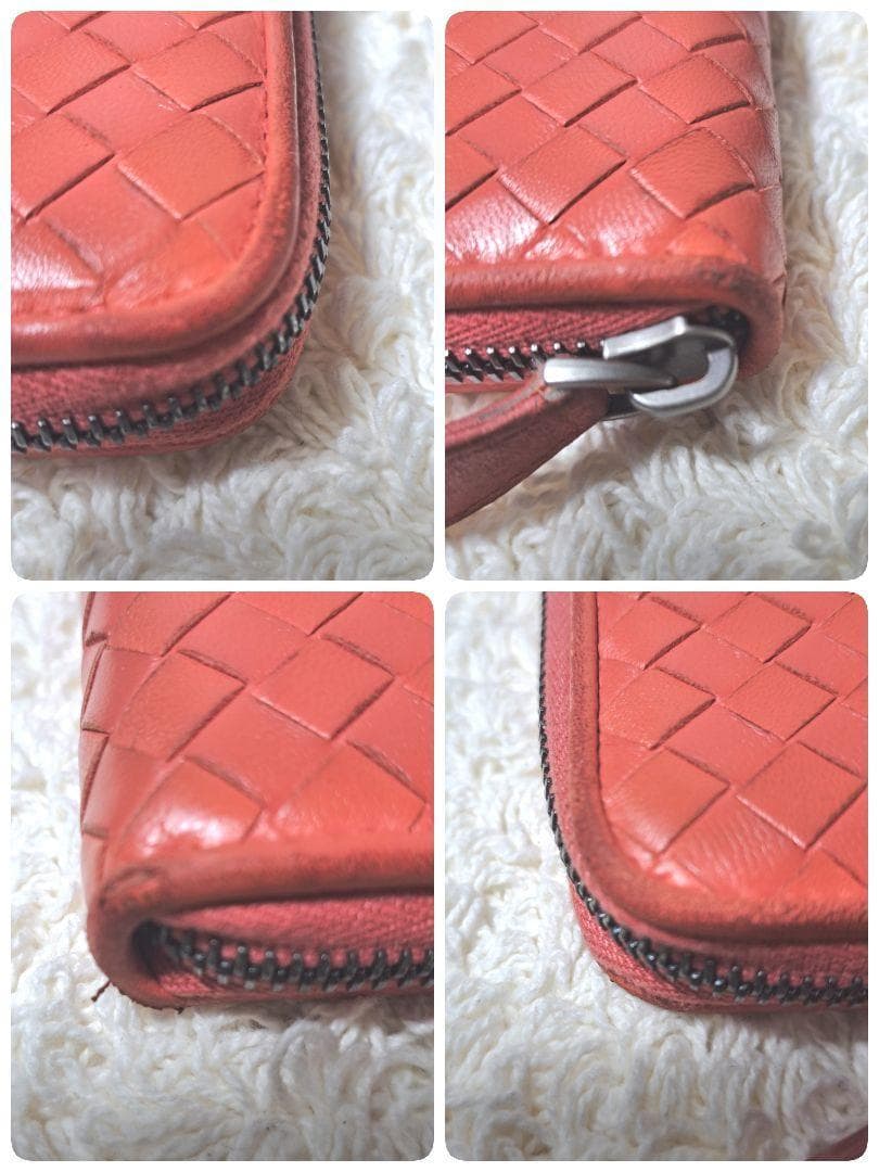 ボッテガヴェネタイントレチャートレザー本革小銭入れケースラウンドジップ