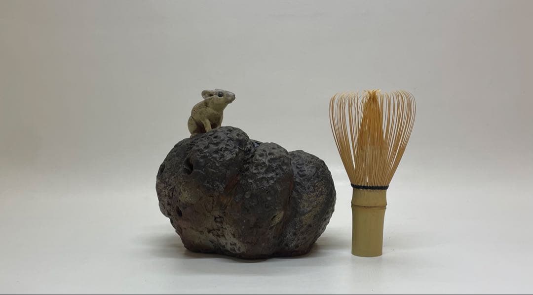 木村玉舟　備前焼　白備前南瓜　鼠　細工物　 共箱　 　　　k2331