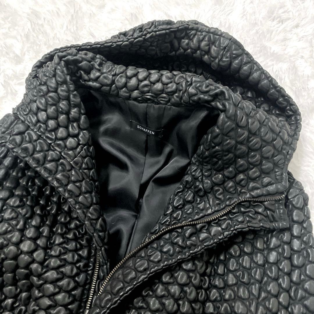 希少✨　SCHAFFEN　フーデッドレザーコート　特殊加工　細身　タイト　XL