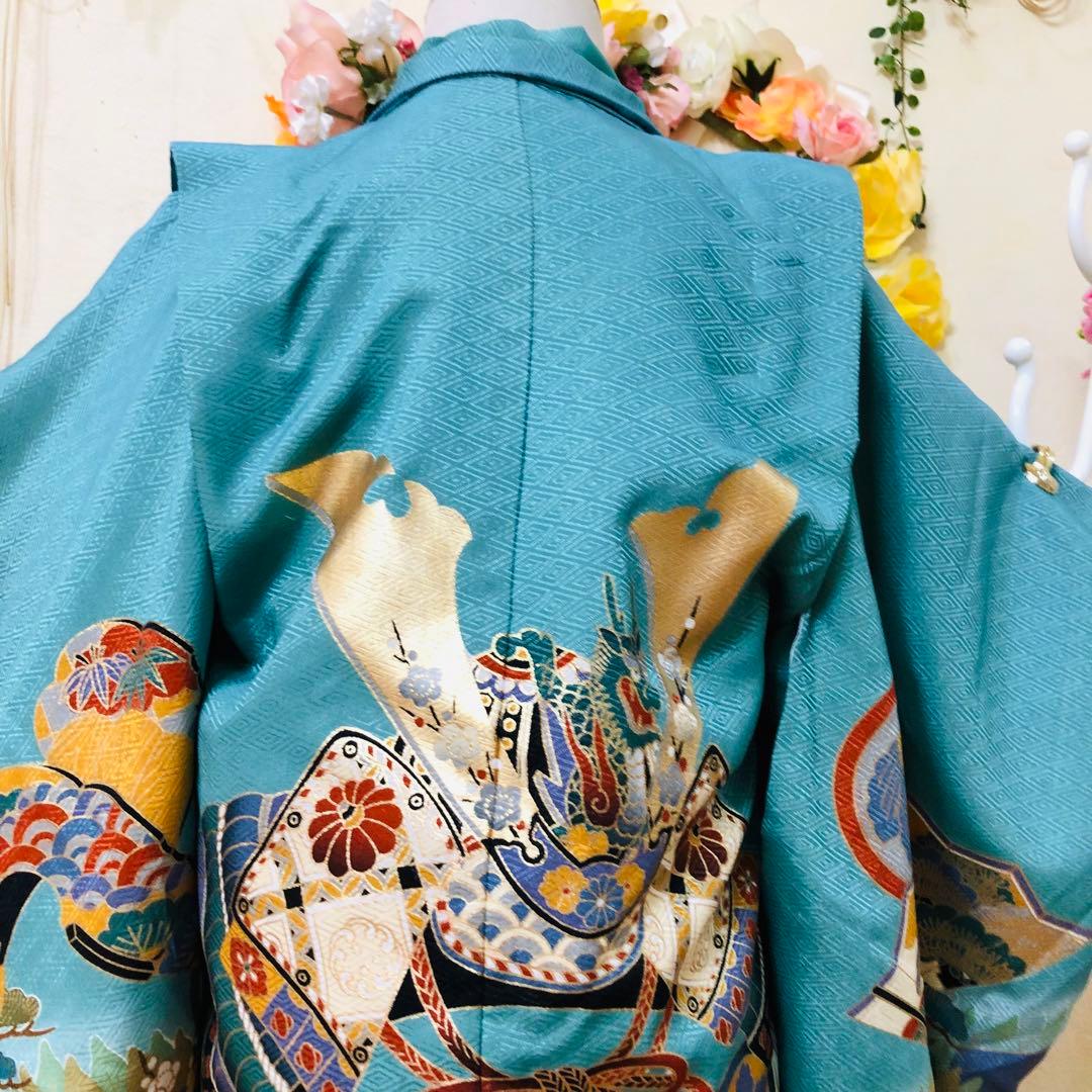 七五三3〜5歳完全フルセット‼️人気青系兜金彩煌びやか⭐︎袴縞金蘭刺繍袴豪華⭐︎秀品