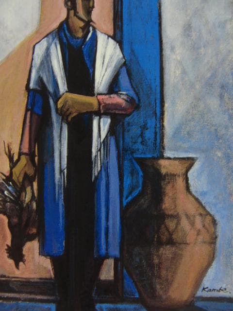 神戸文子「青い扉」、希少画集画、状態良好、新品高級額装付