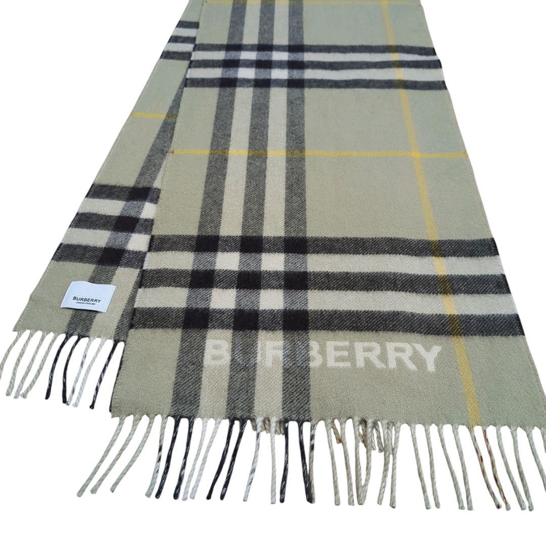 【美品】バーバリー マフラー カシミヤ100 ロゴ×ノヴァチェック 国内正規品