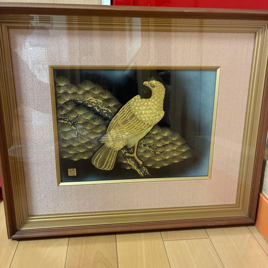 輪島塗沈金額装　鷹