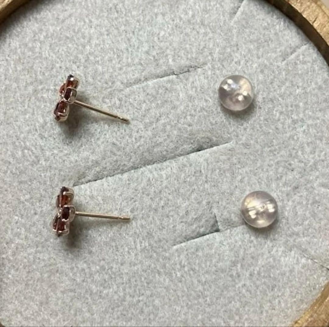 TAKE UP K18・K10ガーネットフラワーピアス（ PG)