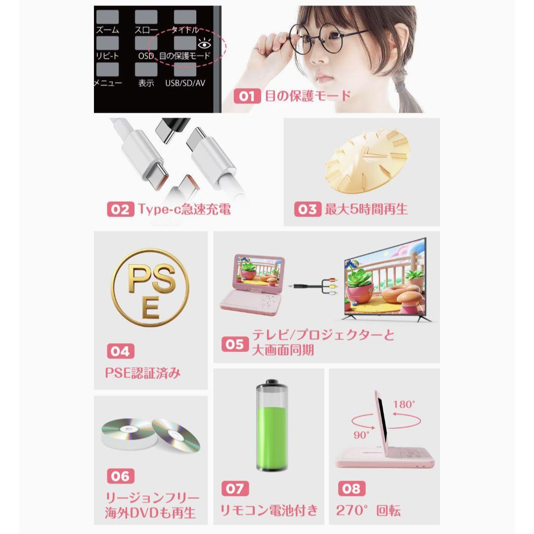 ピンク❤ 10.5インチ　業界初Type-C充電　DVDプレーヤー