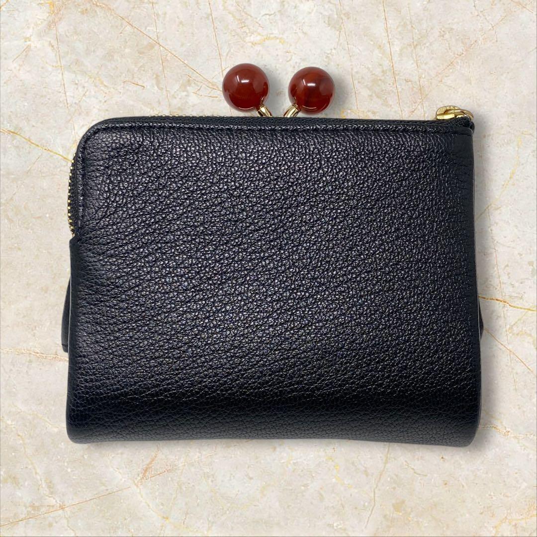 perche ペルケ がま口 二つ折り財布 ドット ブラック 黒 財布 ゴールド