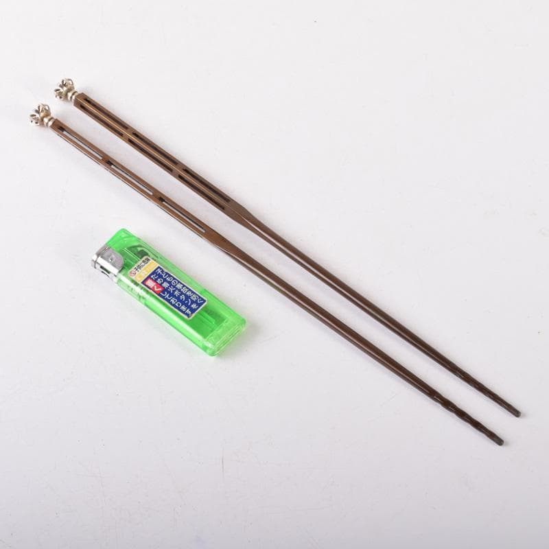 茶道具　金工師　木村清五郎造　菊頭四方透かし　飾火箸　共布共箱　V　7391