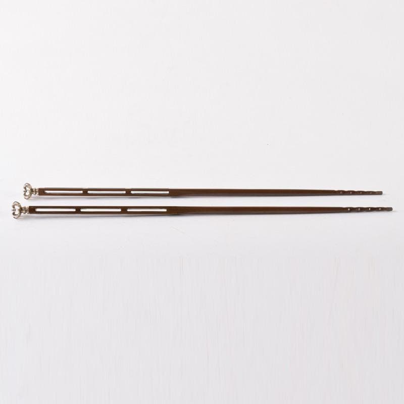 茶道具　金工師　木村清五郎造　菊頭四方透かし　飾火箸　共布共箱　V　7391