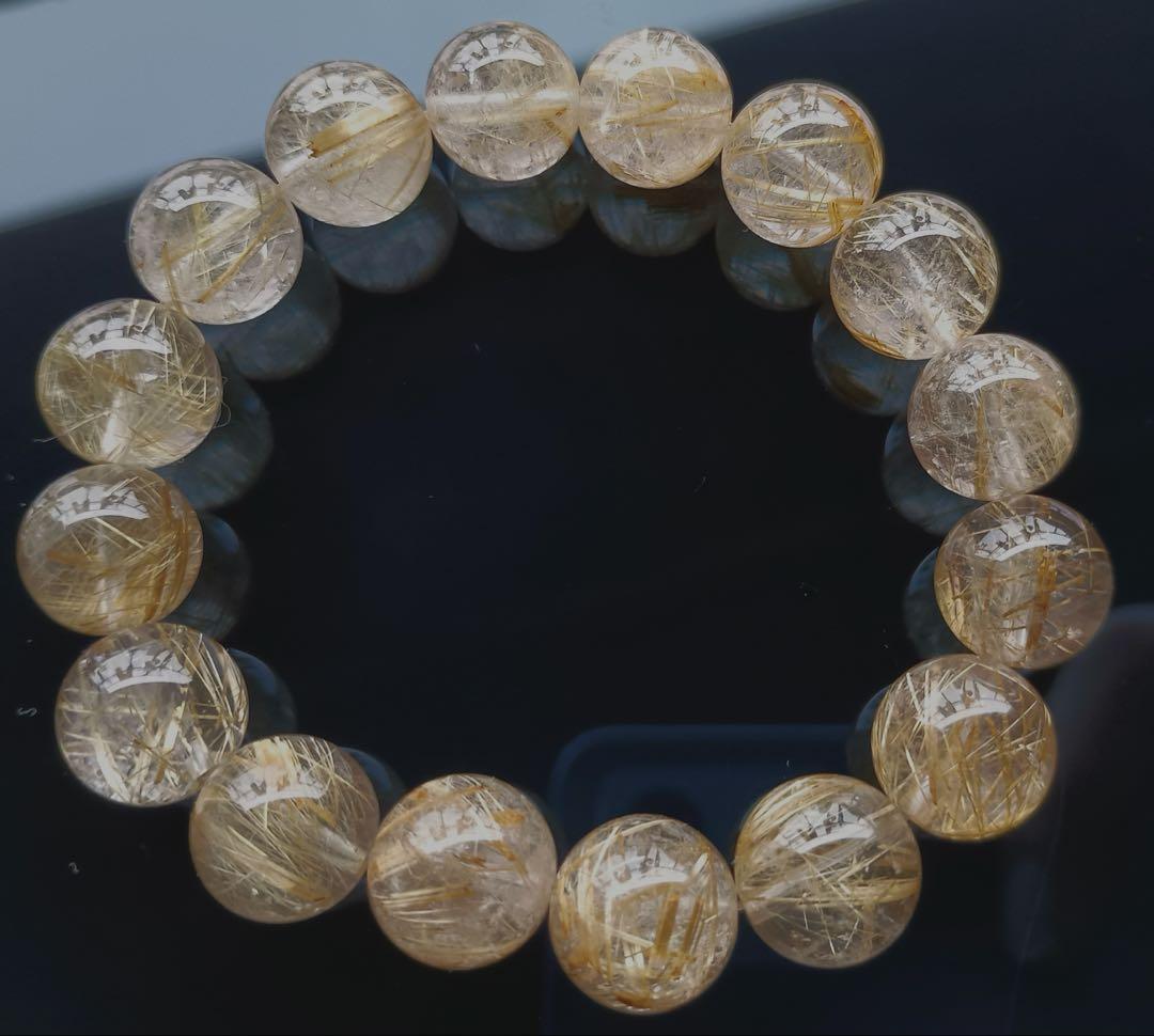 最終価格タイチンルチルクォーツブレスレット約12mm玉内周約16.5cm