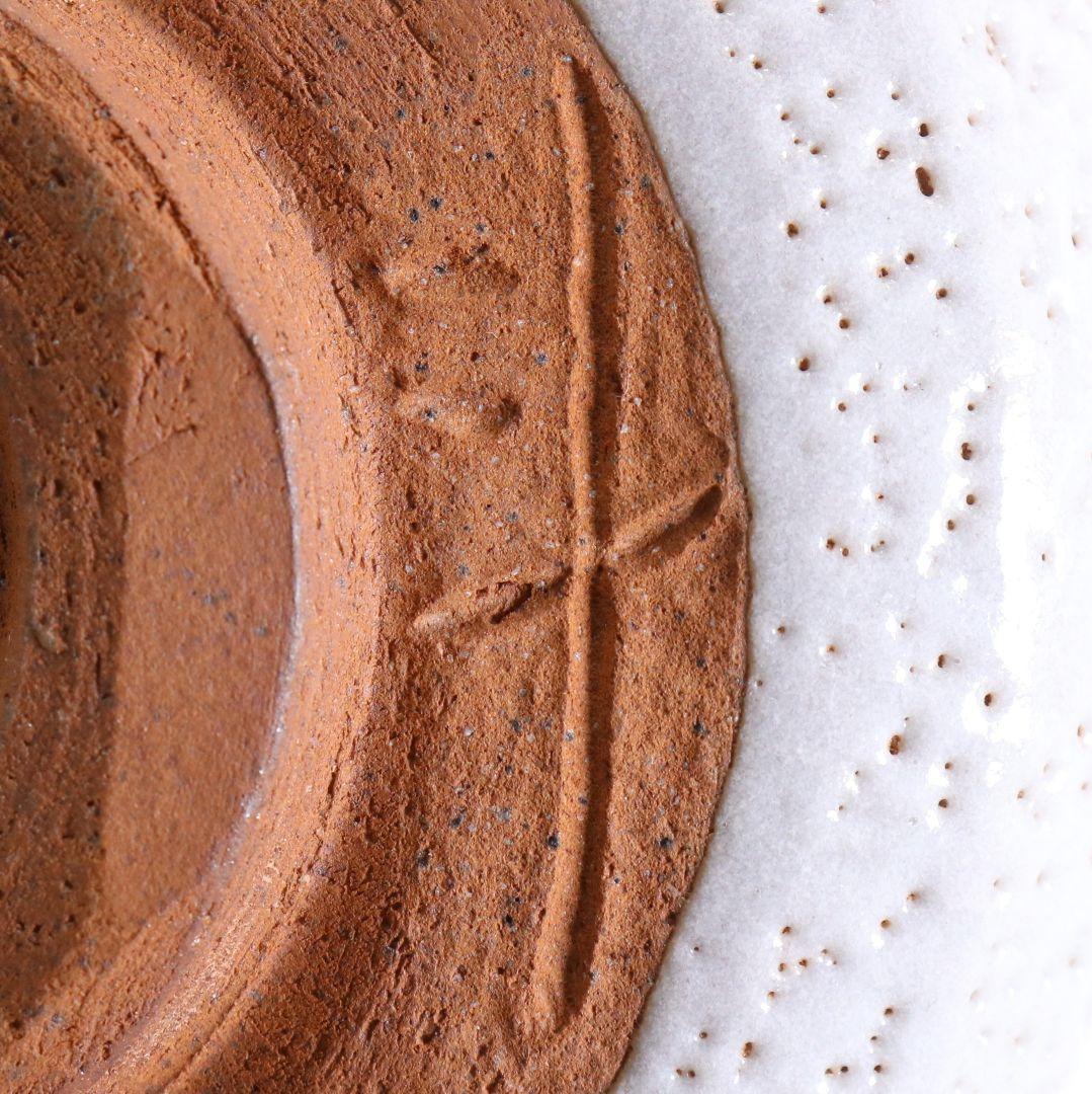 人間国宝 荒川豊蔵作 志野茶碗 茶道具 共箱共布　AW890