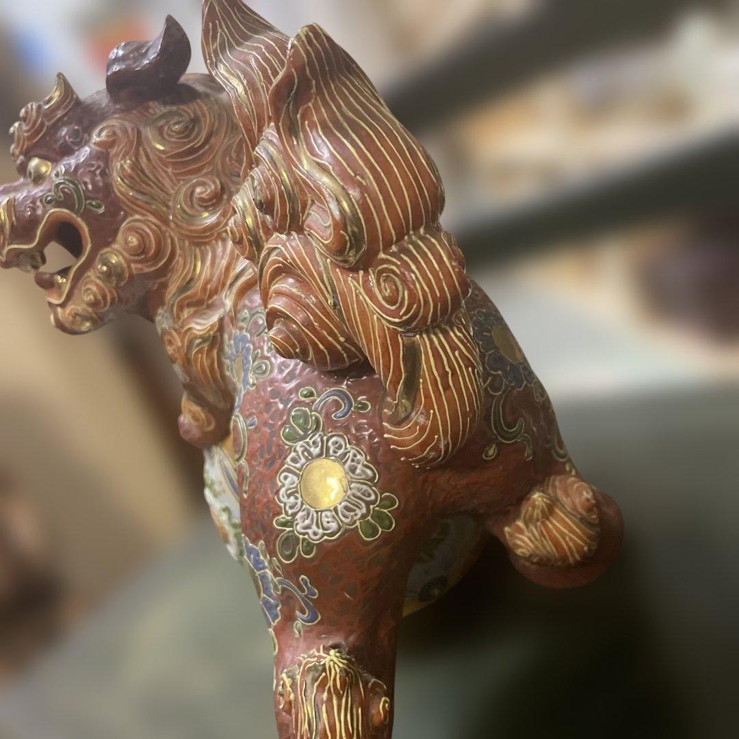 古九谷赤絵付け金彩　玉乗り獅子 石川県九谷焼　古美術　骨董