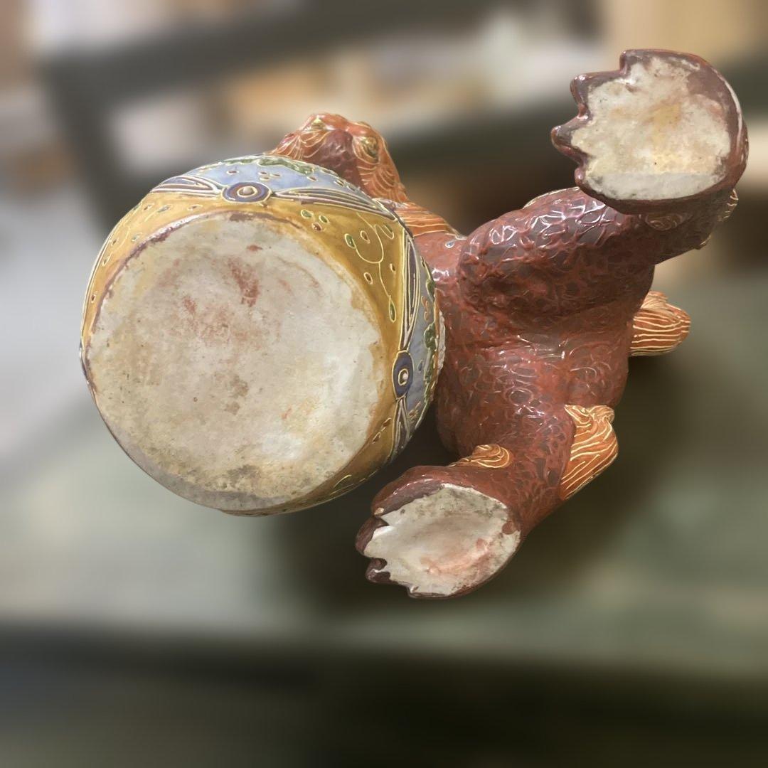 古九谷赤絵付け金彩　玉乗り獅子 石川県九谷焼　古美術　骨董