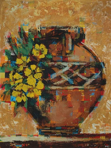 油絵 菅家令子 絵 絵画インテリア額付(白) uF6-063904 静物 壺 花