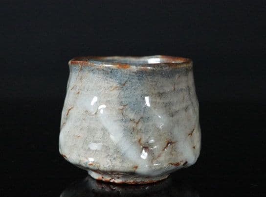 玉置保夫　鼡志野ぐい呑　酒器　共箱　共布