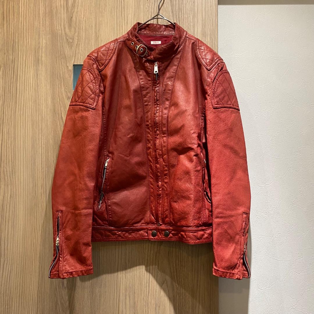 STIMULUS y2k ショート丈 豚革 シングルライダースジャケット 赤