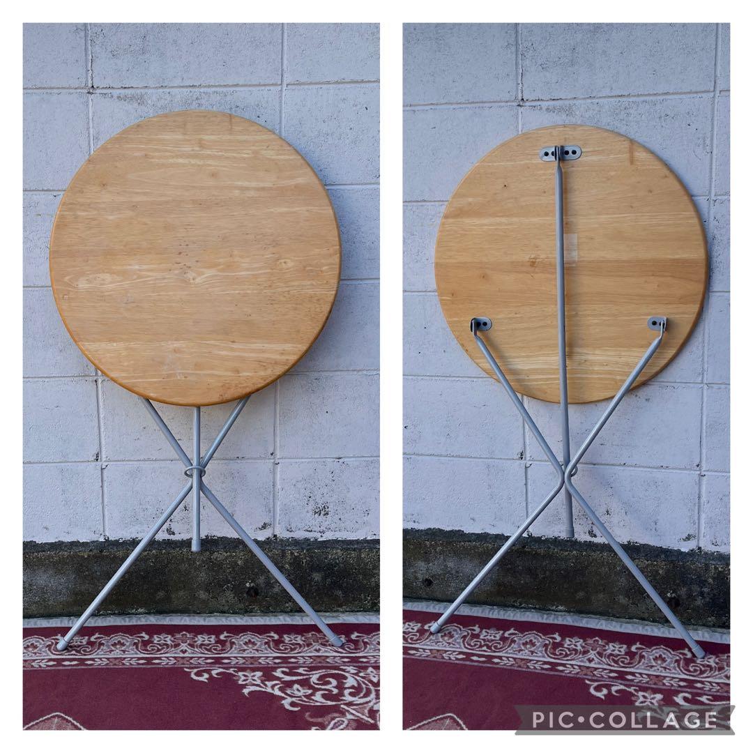 木製天板×スチール脚◾️折りたたみテーブル 丸テーブル コーヒーテーブル