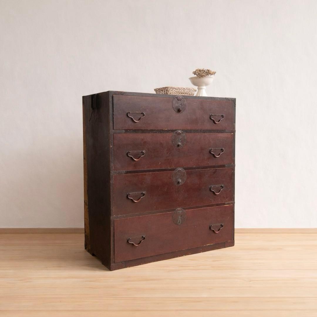 古家具　時代箪笥　4段引き出し　鉄金具　和箪笥・古道具　古家具　アンティーク