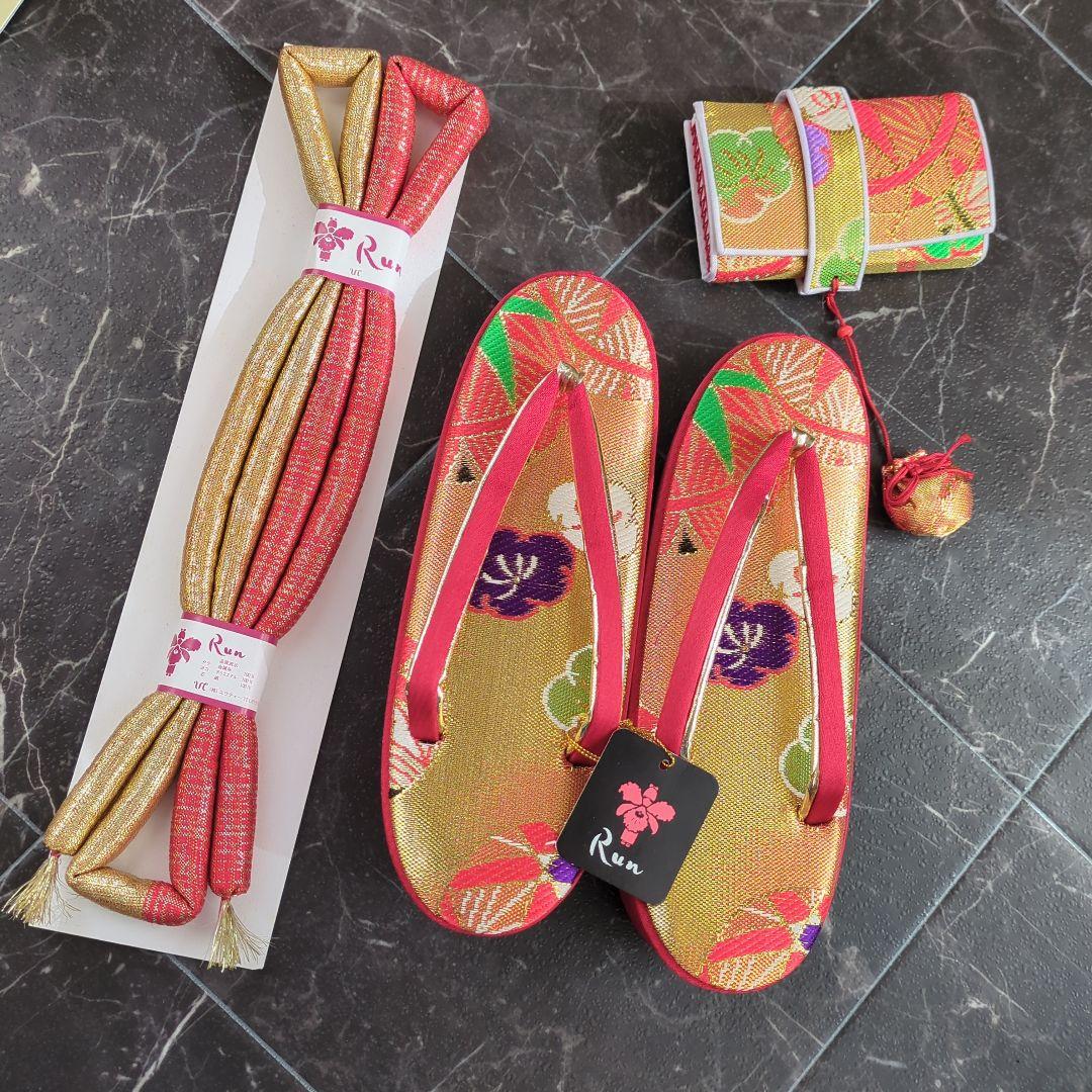 ⭐【新品タグ付き】Run 金×花柄・鞠模様　7歳　帯　箱せこセット　七五三