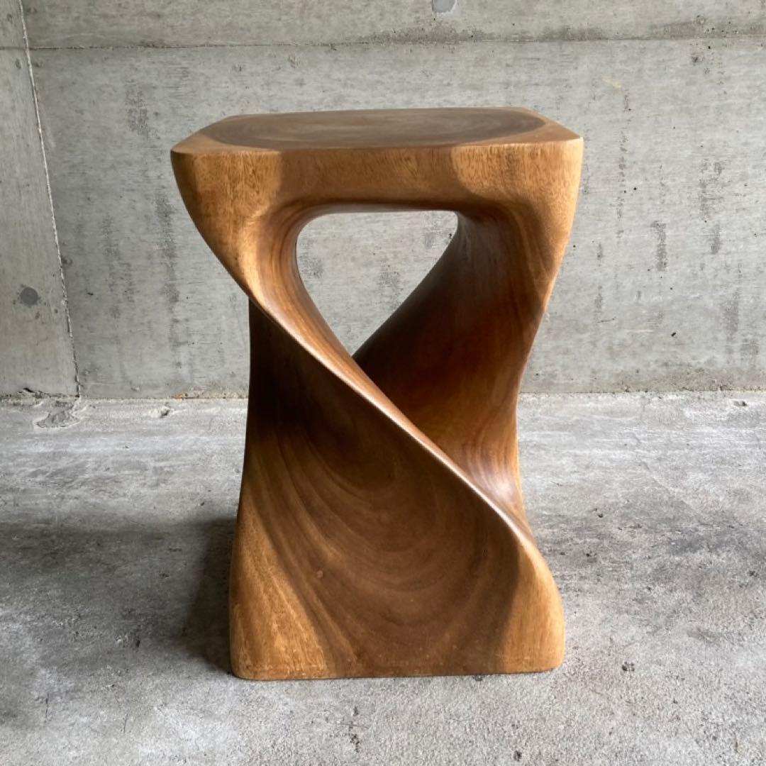 スツール 椅子 チェア 花台 木製 無垢材 ツイスト モダン アジアン 北欧