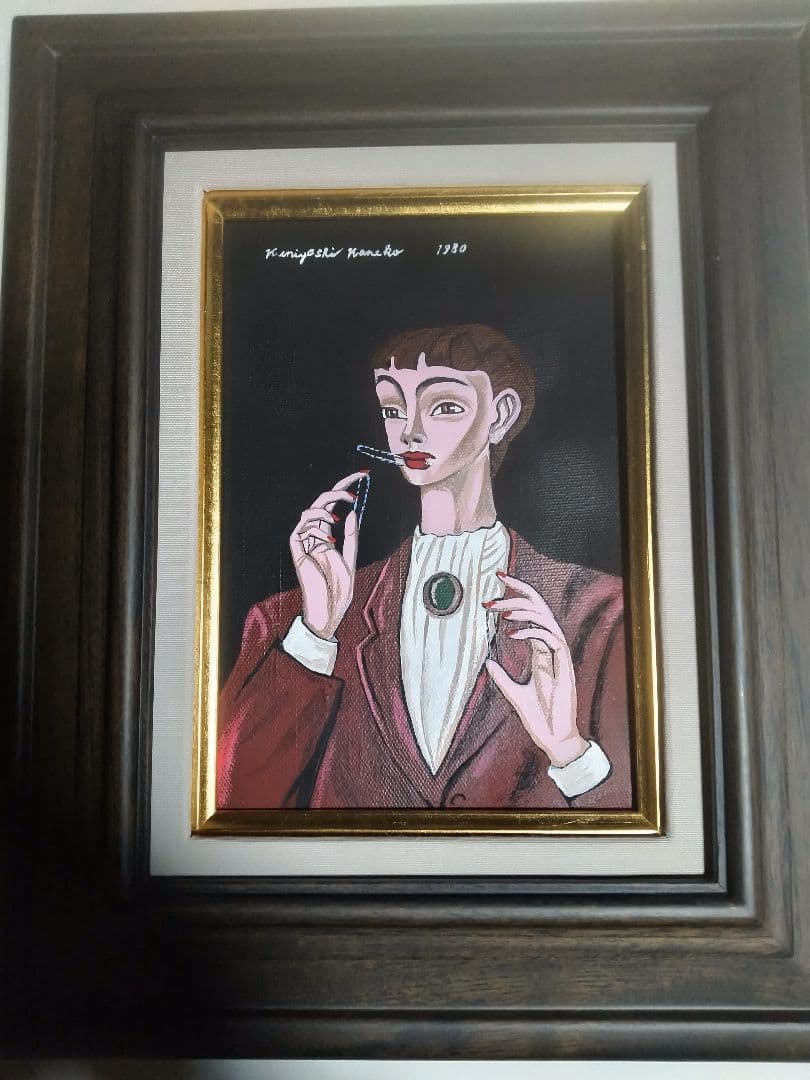 金子國義、絵画、油彩、SM号、ピンオを噛む女、高級額縁、肉筆、鴨居玲、宮永岳彦。